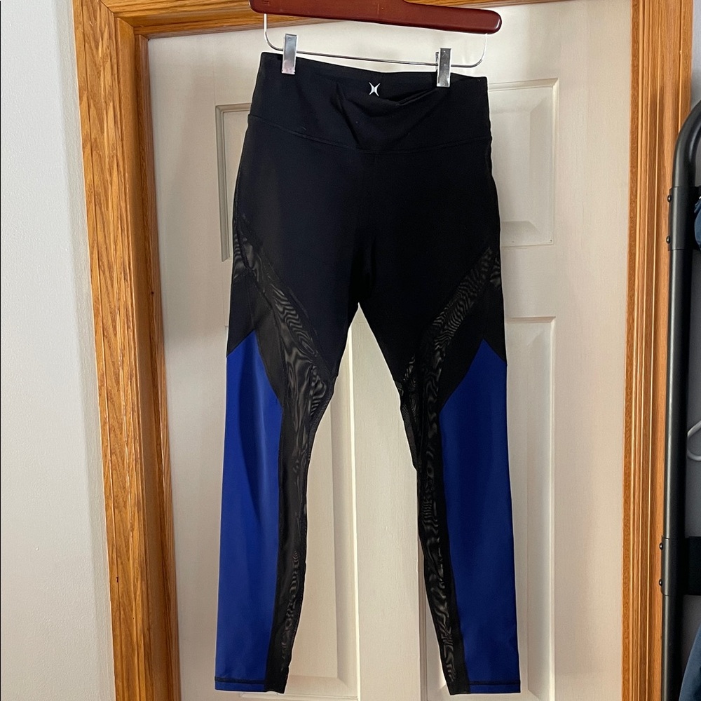 Express Black and Royal Blue Paneled High-Waist Leggings